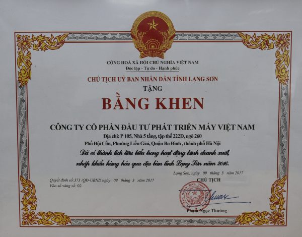 VIMID 6 NĂM LIỀN NHẬN ĐƯỢC GIẢI THƯỞNGG DN XUẤT SẮC UBND TỈNH LẠNG SƠN